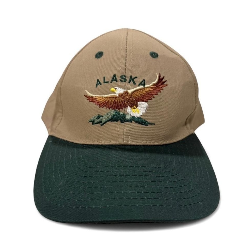 Alaska Shirt Company Bald Eagle Embroidered Snapback Hat Tan Green Mens Baseball